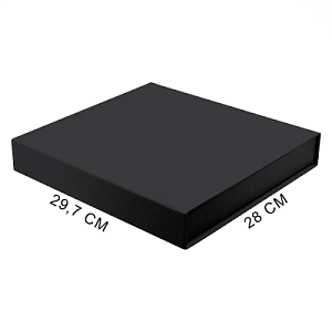 Подарочная коробка, размер 29,7*28,0*4,5 см, Solution Prestige Magnum Soft Touch с магнитным клапаном под индивидуальную вырубку, черная, с черным ложементом