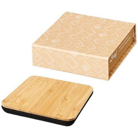Беспроводное зарядное устройство "Leaf" из бамбука и ткани