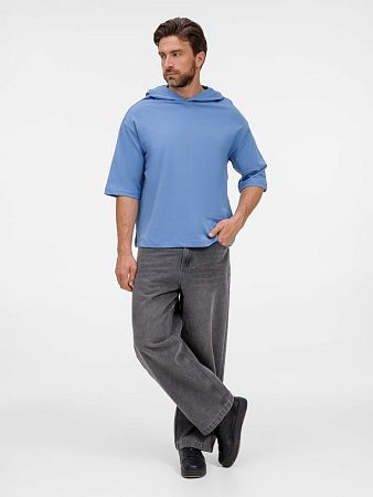 Футболка оверсайз унисекс с капюшоном Neofit, синяя, размер XS/S