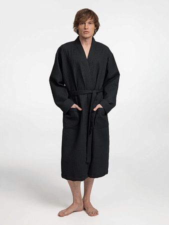 Халат вафельный Kimono, черный, размер M/L