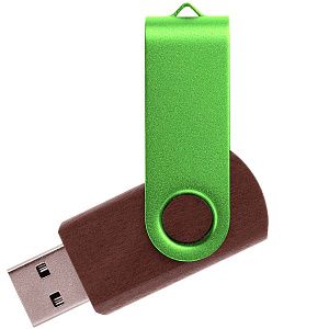 Флешка TWIST WOOD COLOR Темное дерево с салатовым 4014.32.15.64ГБ
