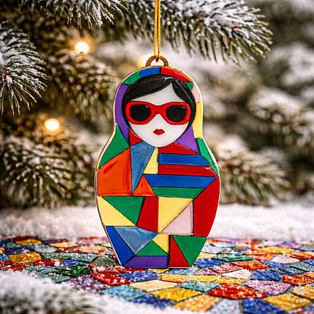 Ёлочная игрушка Матрешка с мозаикой