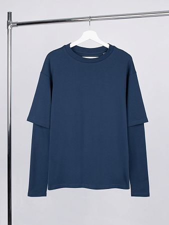 Футболка оверсайз с двойным рукавом Kosmos, темно-синяя, размер XL/2XL