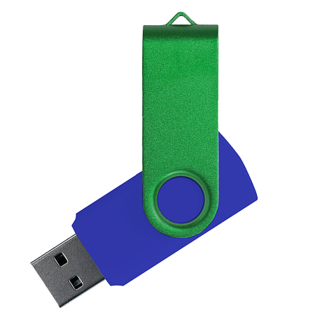 Флеш накопитель USB 2.0 Twister Сolor Mix 16GB, пластик Софт Тач/металл, синий/зеленый