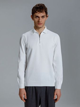 Рубашка поло мужская с длинным рукавом Terrazzo, белая, размер 2XL/3XL