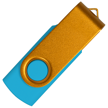 Флеш накопитель USB 2.0 Twister Сolor Mix 16GB, пластик Софт Тач/металл, голубой/золотистый