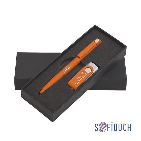 Набор ручка + флеш-карта 16 Гб в футляре, покрытие soft touch