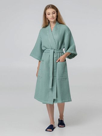 Халат вафельный женский Boho Kimono, зеленая мята, размер M