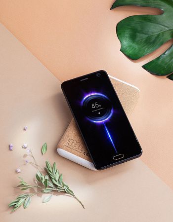 Беспроводное зарядное устройство "Cork Power" 10000 mAh, пластик/пшеничное волокно/пробка