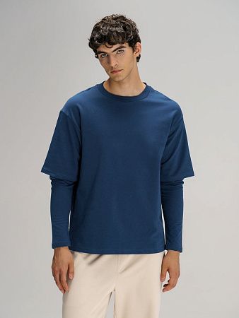 Футболка оверсайз с двойным рукавом Kosmos, темно-синяя, размер XL/2XL