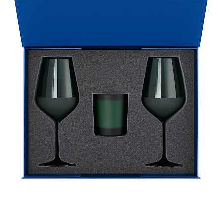 Подарочный набор свеча Энигма (Enigma) + 2 бокала для вина Эмеральд (Emerald) в синей коробке