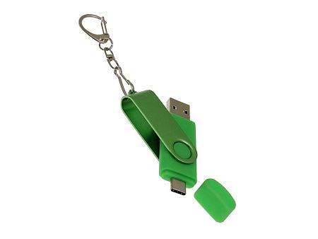USB 2.0- флешка на 64 Гб с поворотным механизмом и дополнительным разъемом Type-C