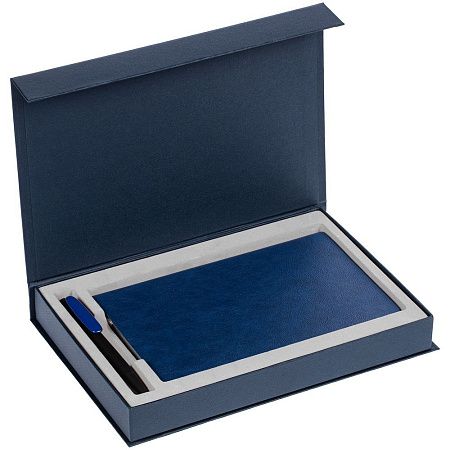 Коробка Silk с флокированным ложементом под ежедневник и ручку, ver. 2, темно-синяя