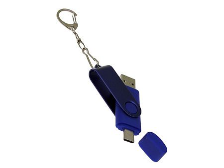 USB 2.0- флешка на 128 Гб с поворотным механизмом и дополнительным разъемом Type-C