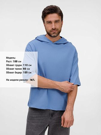 Футболка оверсайз унисекс с капюшоном Neofit, синяя, размер XS/S