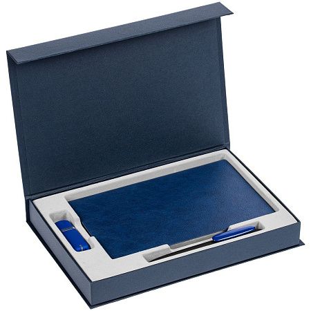 Коробка Silk с ложементом под ежедневник 13x21 см, флешку и ручку, ver. 2, темно-синяя