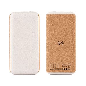 Беспроводное зарядное устройство "Cork Power" 10000 mAh, пластик/пшеничное волокно/пробка
